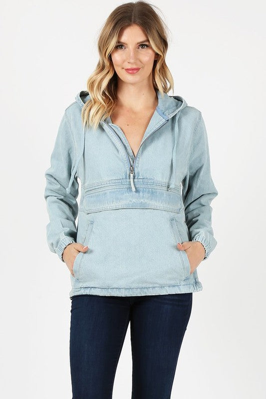 Denim Pullover Jacket Hoodie