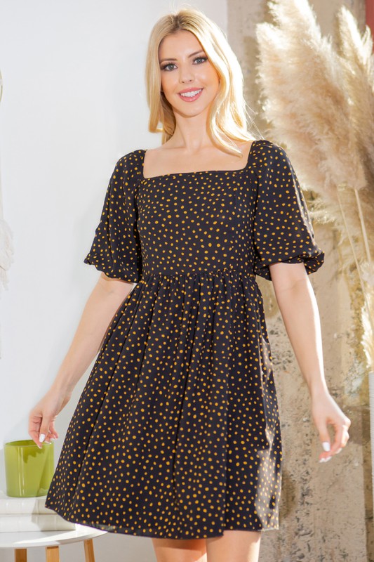 Spagetti Tie Back Puff Sleeve Woven Dress