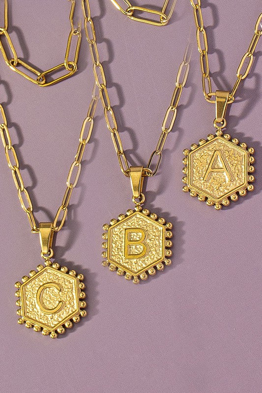 Brass Double Sided Hexagon Initial Necklace