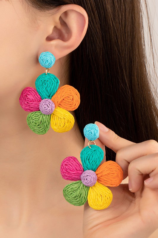 Raffia Flower Drop Earrings