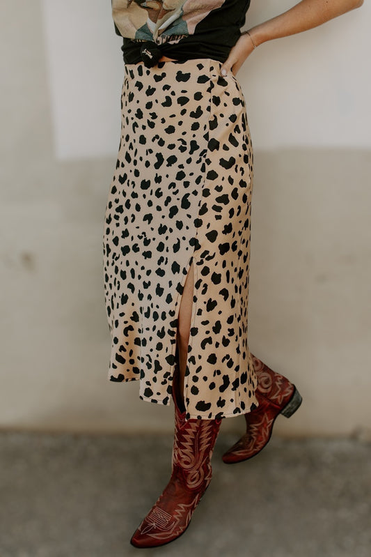 Split Leopard Spot Midi Skirt