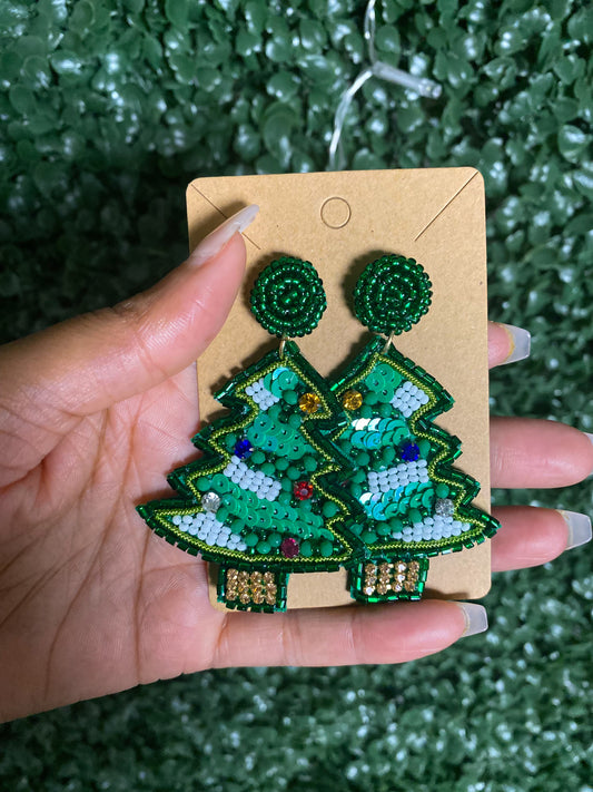 Christmas Tree Beaded Earrings