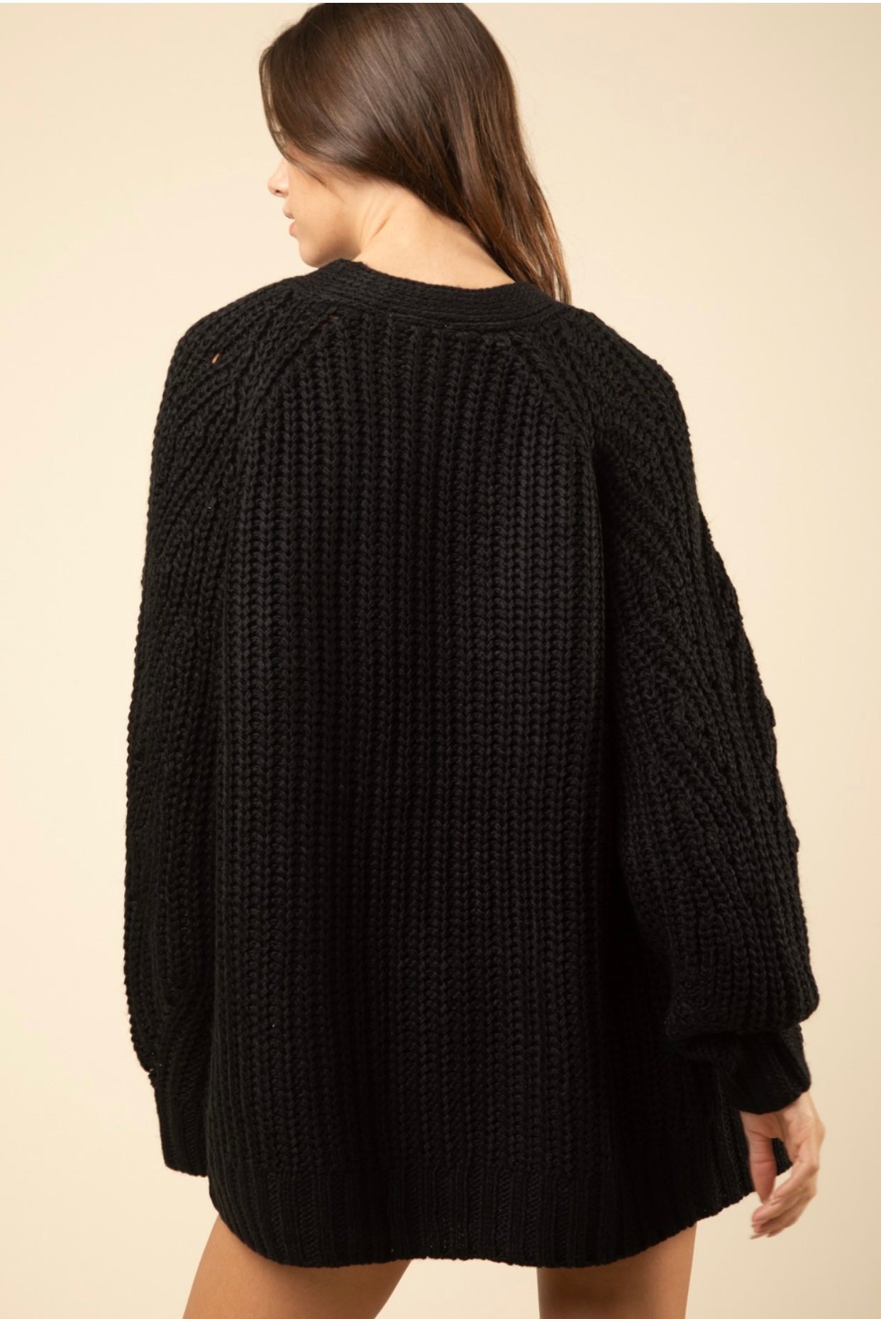 Textured Sleeve Oversized Knit Sweater Cardigan