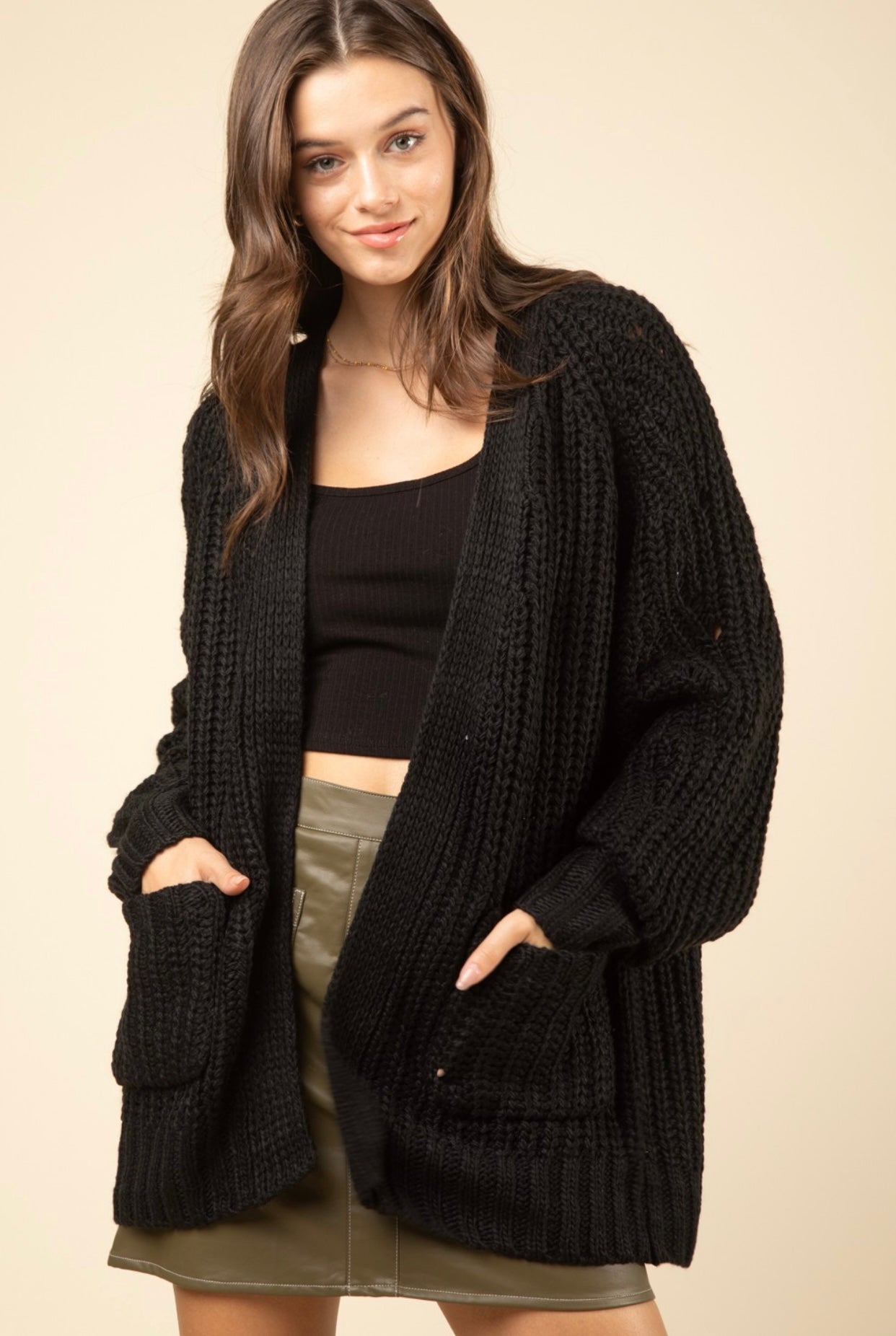 Textured Sleeve Oversized Knit Sweater Cardigan