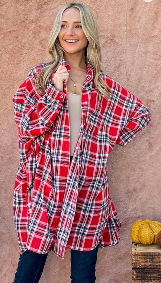 Washed Plaid Oversized Shirt Dress