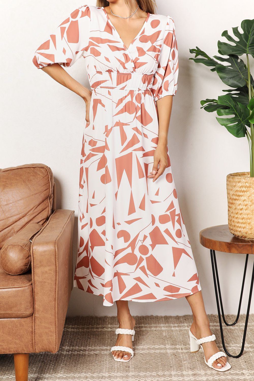 Play Style Surplice Balloon Sleeve Dress