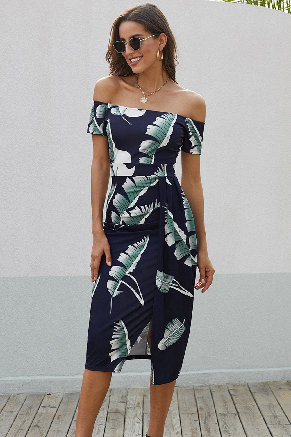 Stepping Out Off Shoulder Split Dress