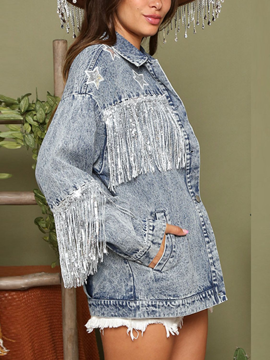 Taylor Style Fringe  Denim Jacket