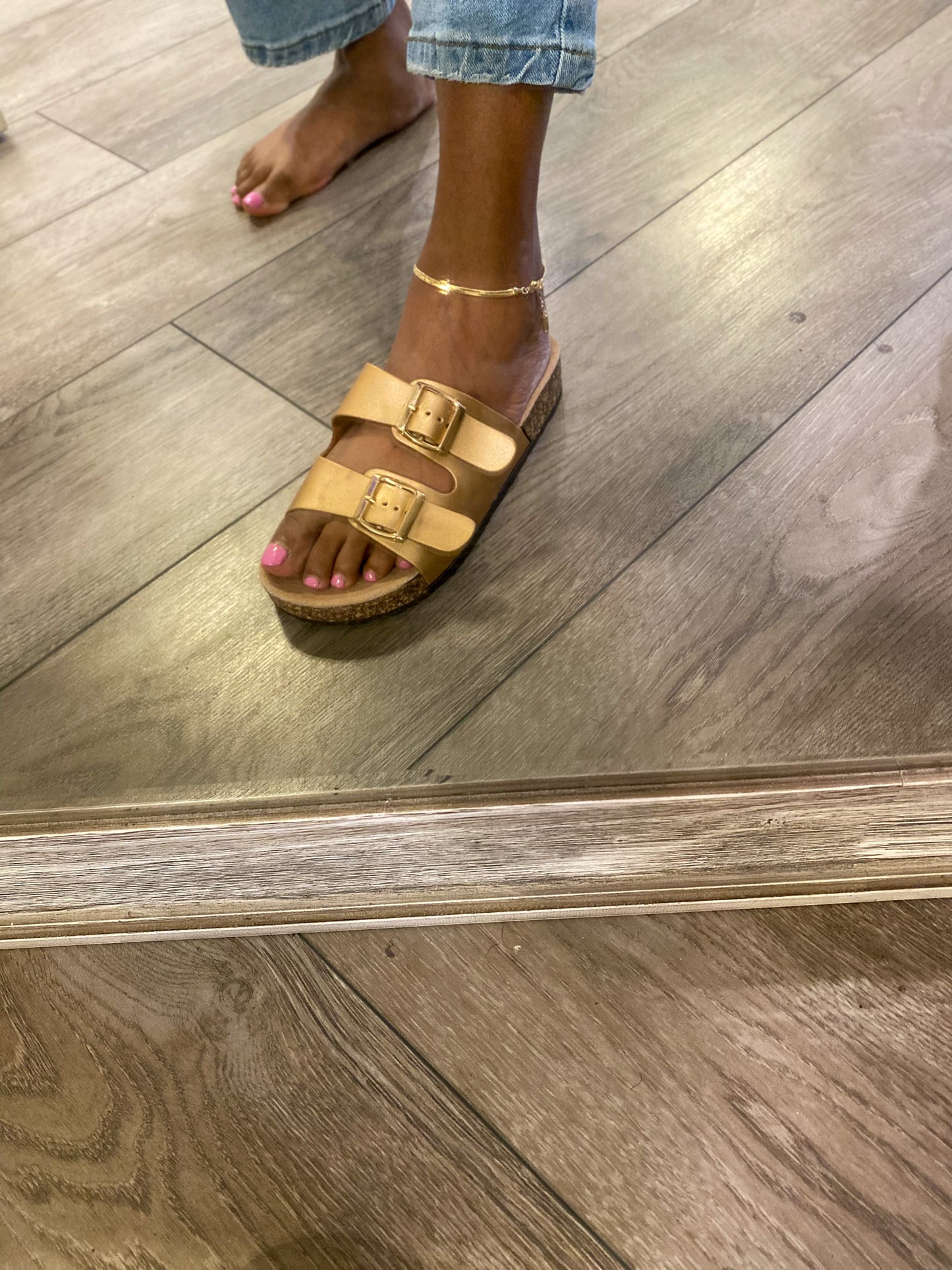 Double Faux Leather Buck Sandals